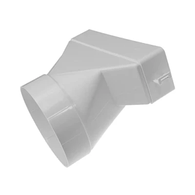 Abbildung von Vent Systems 204 x 60 mm rechteckiger flacher bis Ø125 runder Kanalverbinder kurzer horizontaler Rohreinlass, Auslasskupplung Heizung Kühlung, Lüftungsanschluss HVAC System Kanaladapter