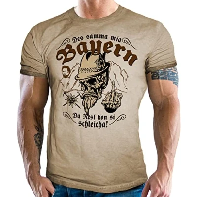 Abbildung von LOBO NEGRO® Trachtenshirt für Bayern Fans im washed vintage retro used Look: Des samma mia...