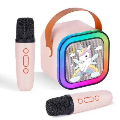 Abbildung von DYNASONIC A29 Karaoke mit Zwei Mikrofonen Bluetooth Lautsprecher Kinder Elektronisches Spielzeug Geschenke für 3 15 Jahre (Einhorn)