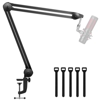 Abbildung von InnoGear Mikrofonarmständer, robuster Mikrofonarm, Mikrofonständer, Aufhängung, Scherenauslegerständer mit Mikrofon Clip und Kabelbindern für Blue Yeti Snowball Hyper X QuadCast SoloCast Fifine Gaming