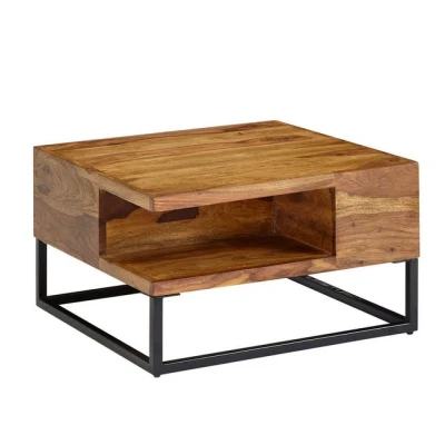 Abbildung von KADIMA DESIGN Couchtisch 60x60x34,5 cm Massivholz / Metall Sofatisch Wohnzimmer (Tisch Beistelltisch Modern Quadratisch), Eckig, Wohnzimmertisch mit Stauraum, Kaffeetisch Massiv, Kleiner