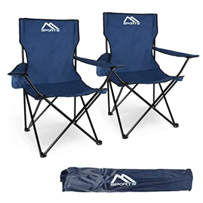 Abbildung von MSPORTS Campingstuhl Premium inkl. Tragetasche in Königsblau Anglerstuhl Faltstuhl 2er Set Klappstuhl mit Armlehne und Getränkehalter praktisch robust leicht