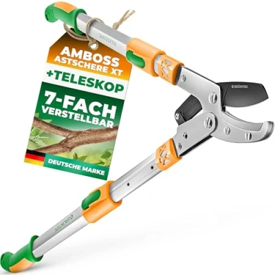 Abbildung von GRÜNTEK Astschere Teleskop XT 685 1015 mm, Amboss Smart Cut Baumschere, gehärtete Klinge 78 7 fach verstellbare Griffe.