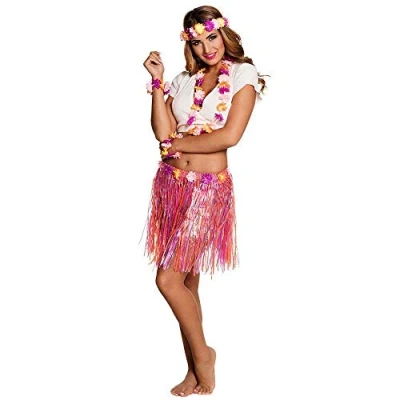 Abbildung von Boland Kostüm Strandkostüm Hawaii pink orange, Hula Rock mit Kunstblumen Südsee Feeling pur!