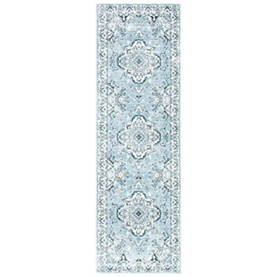 Abbildung von SAFAVIEH Traditionell Teppich für Wohnzimmer, Esszimmer, Schlafzimmer Isabella Collection, Kurzer Flor, Hellblau und Creme, 66 X 244 cm