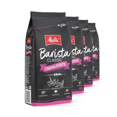Abbildung von Melitta Barista Classic Crema Forte, Ganze Kaffee Bohnen 4 x1kg, ungemahlen, Kaffeebohnen für Vollautomat, kräftige Röstung, Stärke 4, im Tray