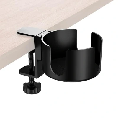 Abbildung von Becherhalter Schreibtisch Flaschenhalter Getränkehalter Tisch, Universal Auslaufsicheres Ring Getraenkehalter Klemme Einstellbar Trinkbecherhalter Clip Edelstahl für Zuhause, 1 Stück