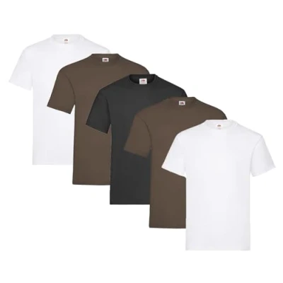 Abbildung von Fruit of the Loom Herren Regular Fit T Shirt Heavy Cotton Tee 5 Pack,2X Weiss + 2X Schoko 1x Schwarz 1 HL Kauf Notizblock 3XL