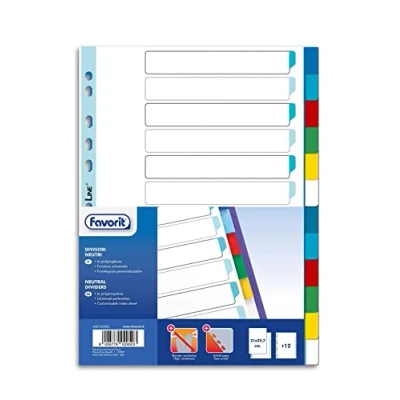 Abbildung von Favorit Universal Register für Ringordner mit 12 neutralen farbigen Indexen aus Polypropylen (ungiftiger Kunststoff) Formato Interno A4