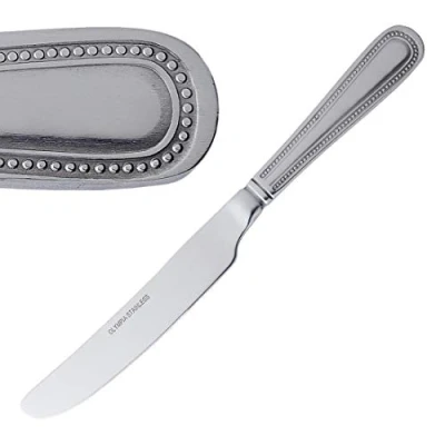 Abbildung von Olympia Bead Edelstahl Tafelmesser (12er Pack), Silber, 225 (L) mm, Set, hochglanzpolierter 18/0 Edelstahl, Perlenrand, solides Griffdesign, gewerbliche und private Nutzung, C125