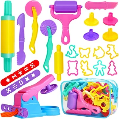 Abbildung von Jiosdo Knetwerkzeug, 22 Stück Knete Zubehör Kinder Plastilin Werkzeuge, Ausstechformen Extruder Modellierwerkzeug Dough Set, Geschenk für Jungen Mädchen (mit Aufbewahrungstasche)