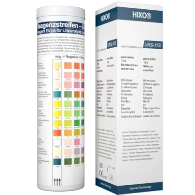 Abbildung von 100x Urinstreifen mit 11 Indikatoren Gesundheitstest für Zuhause &amp; Professionell Urin Teststreifen Urinanalysestreifen Selbsttest Ketone Glucose pH Wert