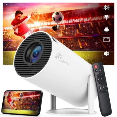 Abbildung von Extralink Mini Beamer 4K, Heimkino Projektor mit 200 ANSI, Android 11, Automatische Trapezkorrektur, Quad Core ARM Cortex A53, 1 GB RAM und 8 ROM, WiFi, Bluetooth, Vertikale Drehung um 180