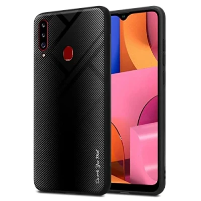Abbildung von Cadorabo Hülle kompatibel mit Samsung Galaxy A20s Schutzhülle TPU Silikon Case Glas Slim Kratzfest Weiche Gummi Rundumschutz für in Schwarz