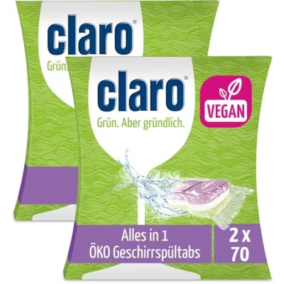 Abbildung von claro Multi All in 1 Geschirrspül Tabs 140 Stück Öko Spülmaschinen phosphatfrei &amp; vegan wasserlösliche Folie