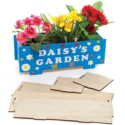 Abbildung von Baker Ross FE507 Pflanzkasten aus Holz für Kinder, 2 Stück, Garten Bastelset, zum Selbermachen von Pflanzkasten, ideal Kinder und Erwachsene Bemalen Dekorieren