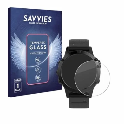 Abbildung von Savvies Panzer Schutz Glas für Garmin fenix 5 (47 mm) / Plus 9H Hartglas, Anti Fingerprint, Displayschutz