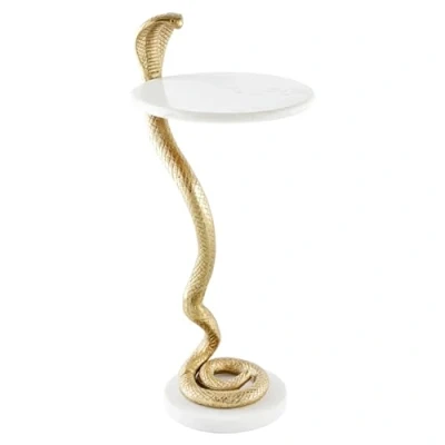 Abbildung von Riess Ambiente Runder Beistelltisch Wildlife Cobra 65cm Gold weiß Marmor Schlangen Skulptur Handmade Wohnzimmertisch