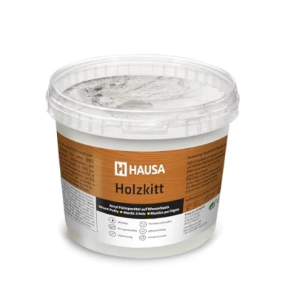 Abbildung von Hausa Holz Reparaturset Holzkitt, 1kg gebrauchsfertig ausgezeichnete Füllkraft rissbeständig, 1 St., Grau Holzspachtelmasse Kitt für Holz, Holzspachtel/Füllmasse zum Reparieren