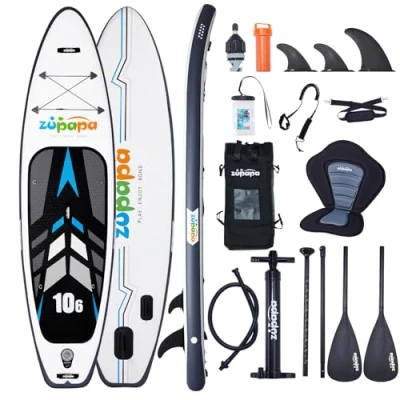 Abbildung von Zupapa 10’6 Stand Up Paddling Board, 82cm Breite SUP Board Set Aufblasbares Paddle mit Kajak Sitz Komplettes Zubehör