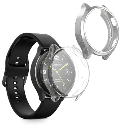 Abbildung von kwmobile 2X Schutzhülle kompatibel mit Xiaomi Watch 2 Hülle Fullbody Cover Set aus Silikon Silber Transparent