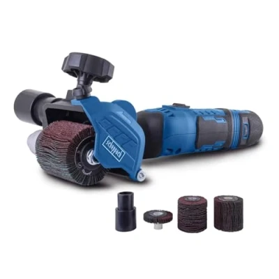Abbildung von Scheppach Universal Renovierungsschleifer MRS500 Schleifmaschine Bürstenschleifer Leistung 300W Schleifbreite 10 mm bzw. 60 Drehzahl 1600 3200 min 1 inkl. 3x Fächerbürsten und Adapter