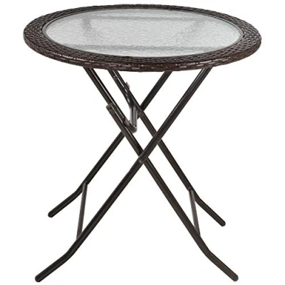 Abbildung von Outsunny Gartentisch Garten Esstisch mit Rattandekor (Campingtisch, 1 St., Beistelltisch), Braun, Ø68 x 73 cm