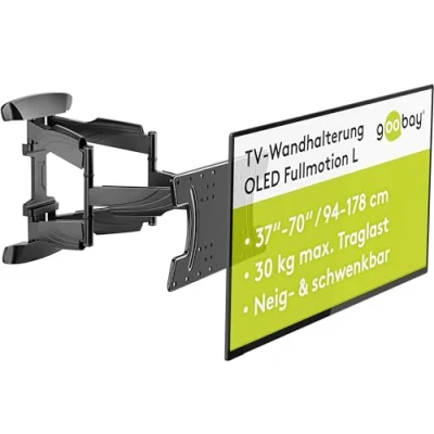 Abbildung von goobay TV Wandhalterung Ideal für OLED , Flatscreen and Curved Fernseher von 37 bis 70 Zoll, Fullmotion, Vollständig Beweglich, Schwenk und Neigbar, 30 kg Tragkraft, VESA Kompatibel, 49956 Schwarz