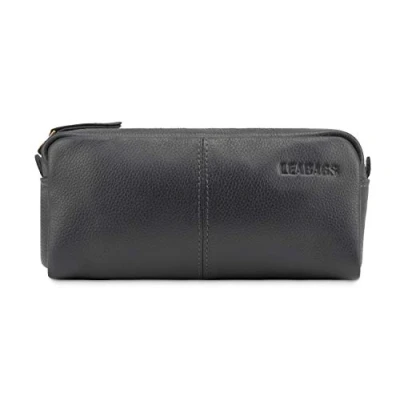 Abbildung von LEABAGS Leder Federmäppchen I Große Echtleder Federmappe Federtasche für Beruf Uni Schule Schlampermäppchen Stiftetui Stiftmappe Ledermäppchen Nappa Grau