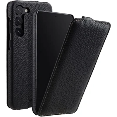 Abbildung von STILGUT UltraSlim kompatibel mit Samsung Galaxy S23 Plus Hülle Flip Case aus Leder, Klapphülle, Handyhülle, Lederhülle Schwarz