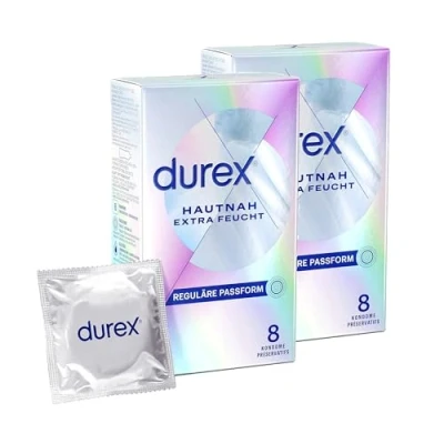 Abbildung von Durex Hautnah Extra Feucht Kondome Ultra dünn, mit anatomischer Easy On Form &amp; viel Silikongleitgel befeuchtet 16er Pack (2 x 8 Stück)