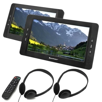 Abbildung von Soundmaster PDB1850SW tragbarer DVD Player Akku 2 Monitore Kopfstützenhalter Auto Portabler (DVD Player, Monitore, Kopfhörer, Akku, KFZ Halterung)