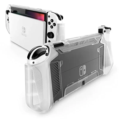 Abbildung von Mumba Schutzhülle für Nintendo Switch OLED 2021, robuste Schutzhülle, Hybrid TPU Griffabdeckung [Blade Serie], kompatibel mit Konsole und Joy Con Controller, Transparent/Grün,