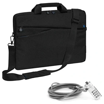 Abbildung von PEDEA Laptoptasche &quot;Fashion&quot; Notebook Tasche bis 15,6 Zoll (39,6 cm) Umhängetasche mit Schultergurt inkl. Notebookschloss, Schwarz/Blau