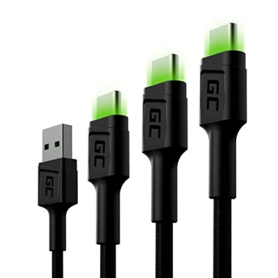 Abbildung von Green Cell SET 3x Kabel USB A C Typ 3 Pack [0.3m 1.2m 2m] mit LED Beleuchtung Ladekabel Schnellladekabel Kompatibel Samsung Galaxy S23 S22 S21 S20 Ultra S10 S9 S8+ Android Telefonen