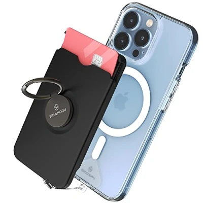 Abbildung von Sinjimoru Magnetischer Handy Kartenhalter mit Ring, Kreditkartenetui Ständer Magnetic Card Holder Wallet für iPhone 15 14 13 12 Reihe. M Ringo Slot Schwarz
