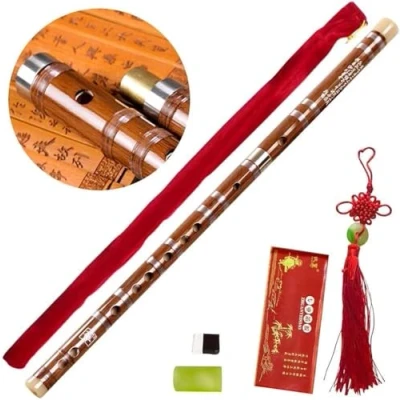 Abbildung von Tyuodna China Bambusflöte SteckbareTaste F Traditionelle chinesische Musikinstrumente Dizi Bitter Bambusmit Membran und Schutz Set (braun)