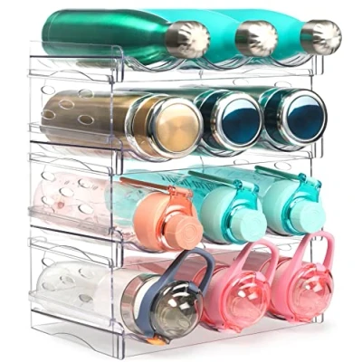 Abbildung von JUPELI Flaschenregal Stapelbar Weinregal, Flaschenhalter Kühlschrank, Flaschen Organizer Schrank, Flaschenaufbewahrung Wasserflaschenhalter Weinflaschen Halter (4Pcs)