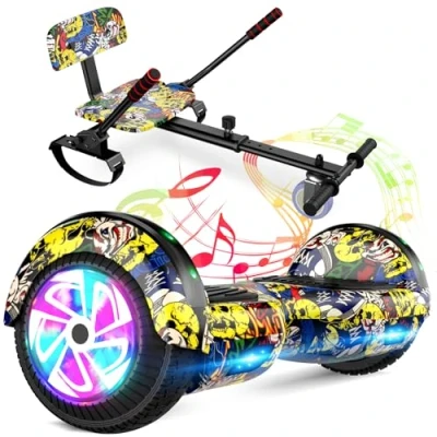 Abbildung von Hoverboard mit Sitzbefestigung Combo, 6,5 Zoll Selbst Balancing Hover Boards Bluetooth Lautsprecher und LED Lichter für Kinder Mädchen Jungen (einschließlich Go Kart)