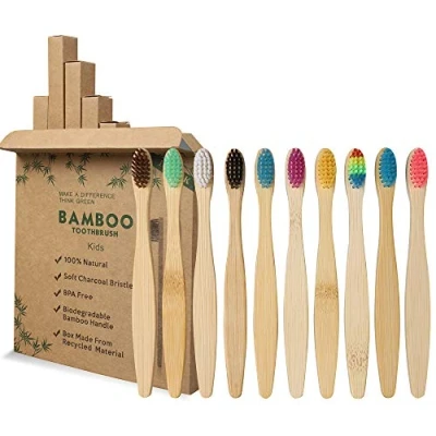 Abbildung von GeekerChip 10 Stück Bambus Zahnbürsten für Kinder, Farben, Bambuszahnbürste, weiche Naturborsten, umweltfreundlich und biologisch abbaubar