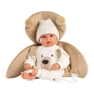 Abbildung von Llorens 1063645 Babypuppe, mit blauen Augen und weichem Körper, Puppe inkl. Outfit Bären Motiv, Schnuller, Schnullerkette Flauschiger Decke, 36cm