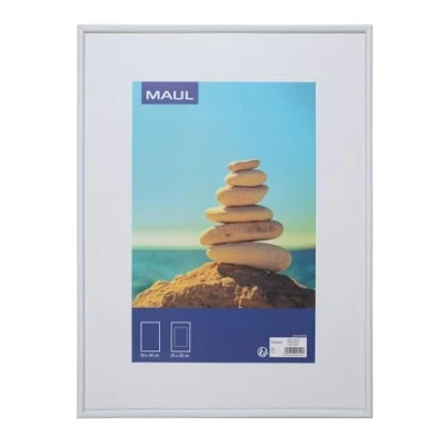 Abbildung von Maul Bilderrahmen MAULart 30x40cm groß aus Kunststoff für Hoch oder Querformat mit Passepartout Fotorahmen Ideal Fotos, Collage und Bilder Weiß
