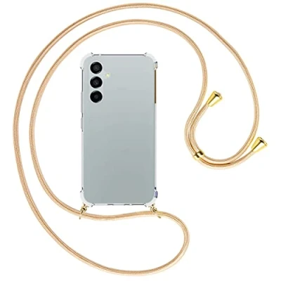 Abbildung von mtb more energy® Handykette kompatibel mit Samsung Galaxy A54 5G Shiny Gold/Goldfarbene Ösen Smartphone Hülle zum Umhängen Anti Shock Full TPU Case