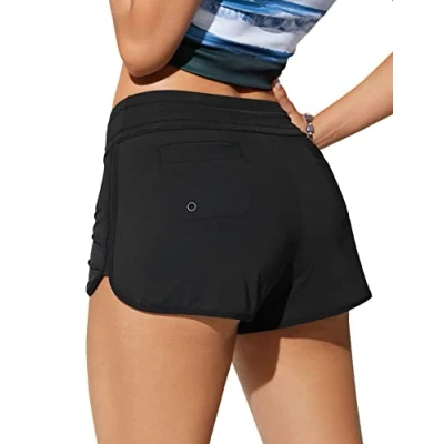 Abbildung von CRZ YOGA Damen Badeshorts Schnell Trocknend Schwimmshorts Sommer Boardshorts mit Seitlichem Split Schwarz 34