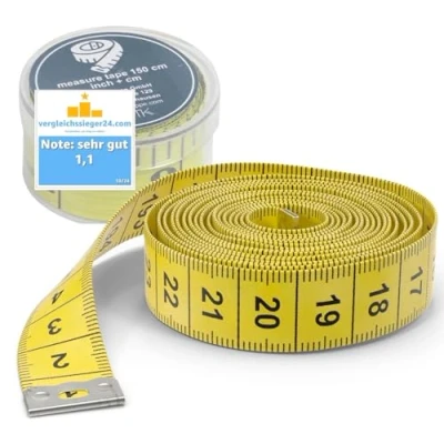 Abbildung von 3x 2 in 1 Massband Maßband cm + INCH Schneidermaßband 150 Aufbwahrungsbox (3 x (150 gelb))