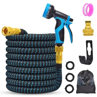 Abbildung von Gartenschlauch 15M/30M/45M Flexibler Wasserschlauch Schlauch mit 3/4 Zoll und 1/2 massive Messinganschlüsse 10 Funktionsdüse Brause Flexschlauch