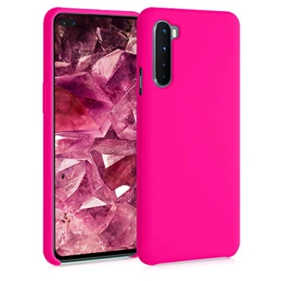 Abbildung von kwmobile Hülle kompatibel mit OnePlus Nord Silikon Handy Case Handyhülle weiche Oberfläche kabelloses Laden Neon Pink