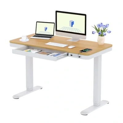 Abbildung von FLEXISPOT Elektrisch Höhenverstellbarer Schreibtisch mit Touch Funktion &amp; USB, Elektrischer Schublade, Bürotisch 120 x 60 cm (Naturahorn)