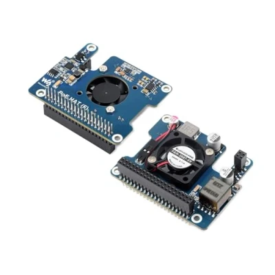 Abbildung von PoE Power Over Ethernet HAT für Raspberry Pi 5, IEEE 802.3af/at Netzwerk Standard, Onboard 5V &amp; 12V Header Ausgänge, mit Lüfter und Metallkühlkörper