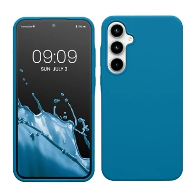 Abbildung von kwmobile Hülle kompatibel mit Samsung Galaxy A35 Silikon Handy Case Handyhülle weiche Oberfläche kabelloses Laden Karibikblau